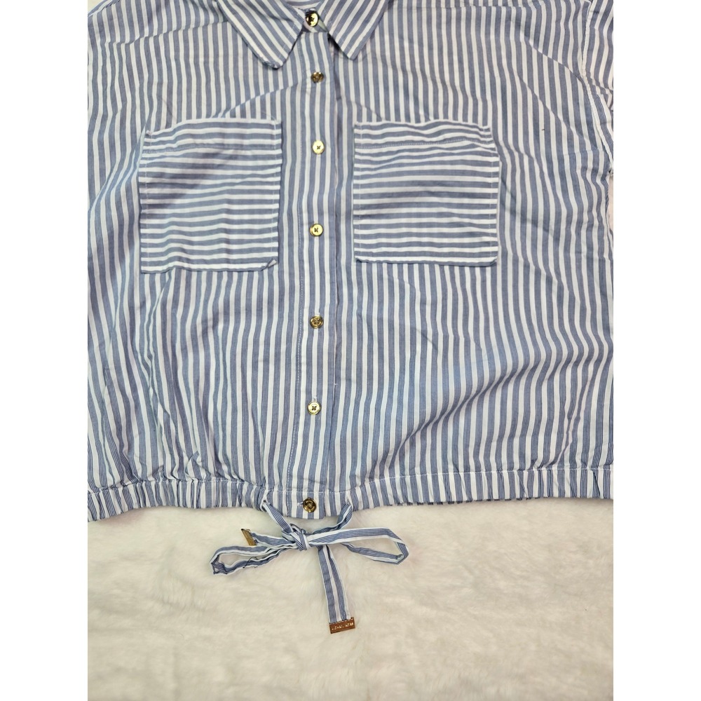 Michael Kors Blue White Striped Tie Front Button Down Shirt M Resortwear - Picture 3 of 8